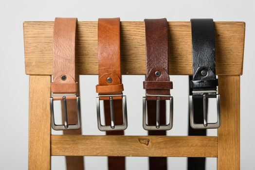 A set of colorful mens genuine sueded leather belts. fashion accessories.