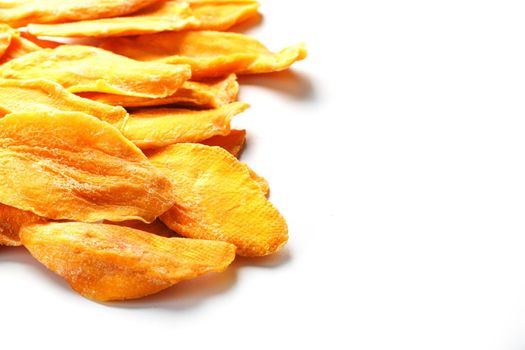 Orange Slices of Dried Sugar Mango Isolated on White Background