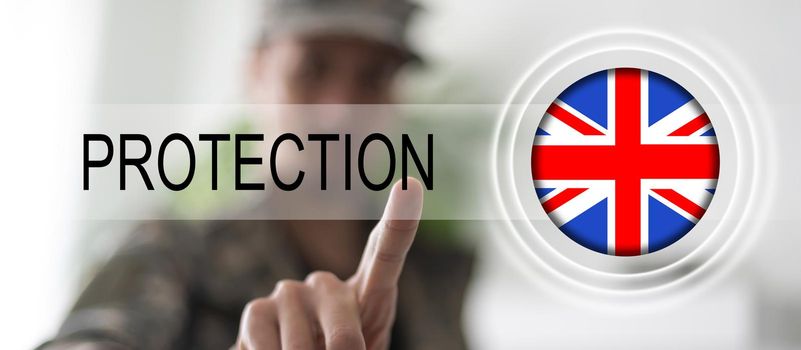 Great Britain flag with virtual protection button.