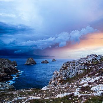 Pen-Hir Cape at the atlantic ocean in Crozon peninsula (square), Brittany, France