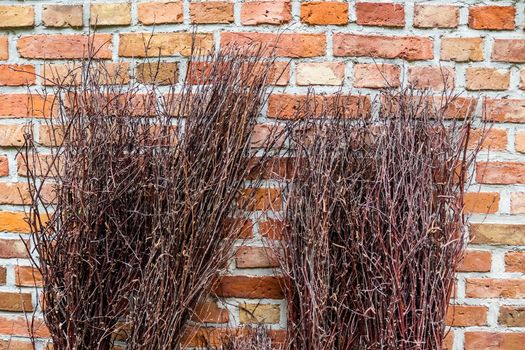 Old brick wall. Texture of old weathered brick wall panoramic background.