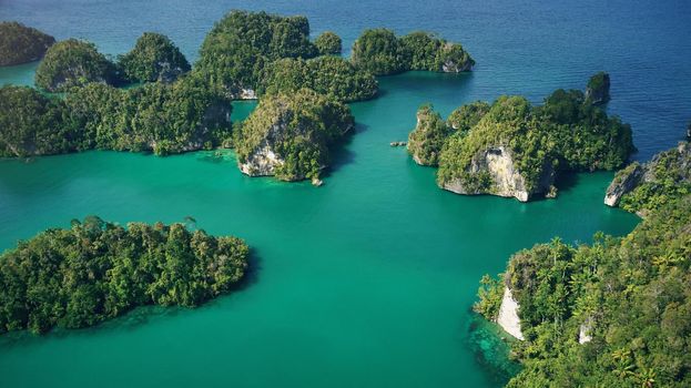 High angle shot of the beautiful islands of Indonesia.