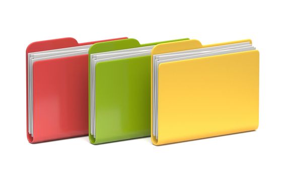 Red, green and yellow folder icon 3D rendering illustration isolated on white background