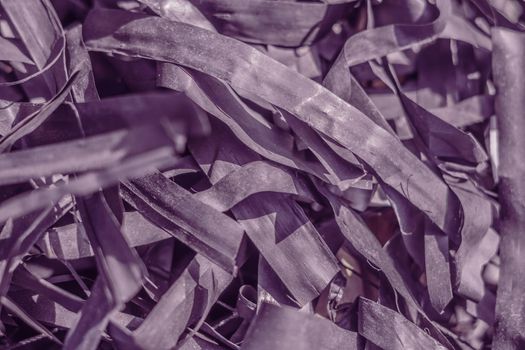 Abstract real photo beauty blur background. Bunch heap pile long narrow leave nature dry material rubbish stack. Copy space texture. Maze life confusion concept. Dark light tone Black lilac purple.