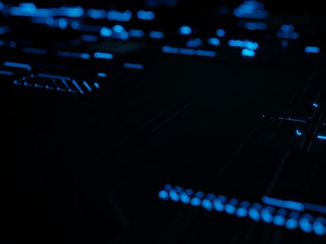 Close up of computer circuit board in blue. High quality photo