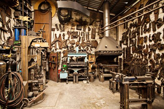 Shot of the interior of a metal shop.