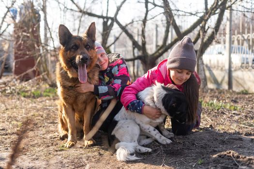 two little girls with two dogs.