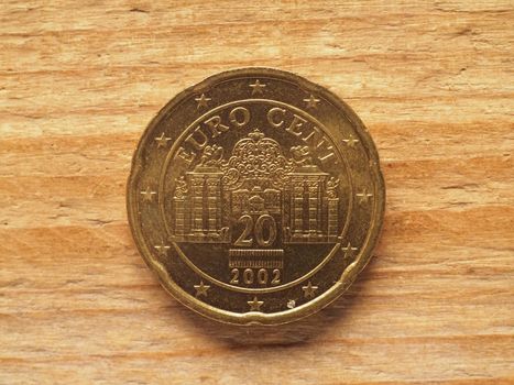 twenty cent coin, Austria side showing the belvedere palace in Vienna, currency of Austria, European Union