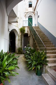 Stunning relaxation place with bench and wonderful panorama,Villa Rufolo,Ravello,Amalfi coast,Italy,Europe.