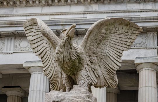 Eagle at General Grant National Memorial, Riverside Park, Harlem, New York City, close-up, during winter day, horizontal