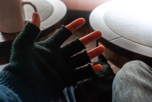 Thief, Robber, Hand with black cut glove visible fingers close-up, horizontal
