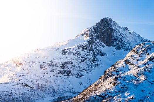 High snow mountains close to Tromsø in February