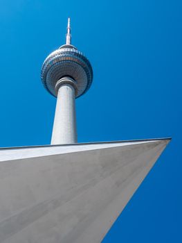 Berlin Television Tower from low angle during summer, germany