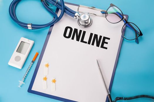 Online medical communication with patient and analysis health on virtual interface, consultation, Virtual hospital. Online diagnosis, medical services, medical record. Online medical advice.