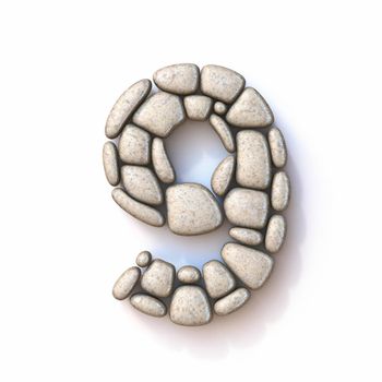 Pebble font Number 9 NINE 3D rendering illustration isolated on white background