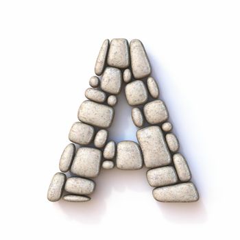 Pebble font Letter A 3D rendering illustration isolated on white background