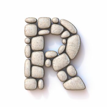 Pebble font Letter R 3D rendering illustration isolated on white background