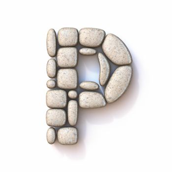 Pebble font Letter P 3D rendering illustration isolated on white background