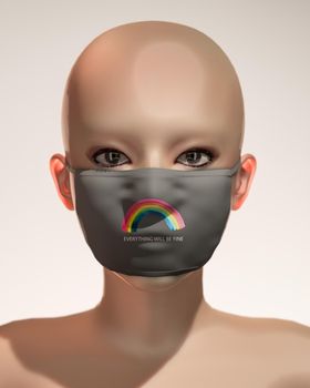 young woman with virus mask isolated on white background  3d illustration