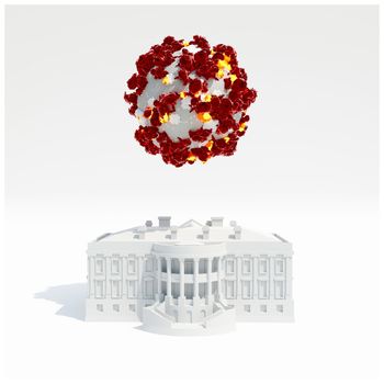 virus over the building isolated on white background 