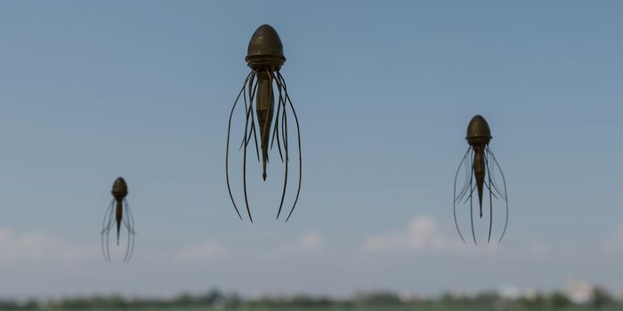 unidentified flying object flying in the sky 3d illustration