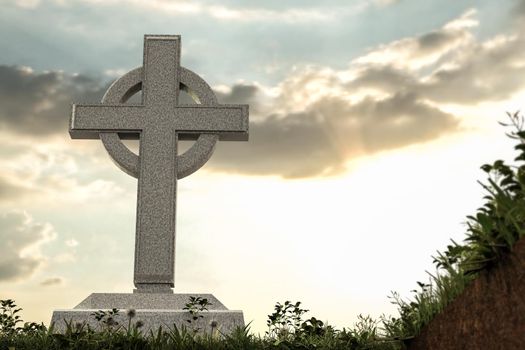 celtic tombstone on green grass 3d illustration