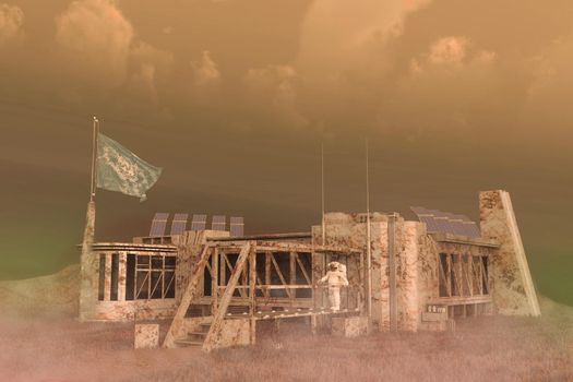 space station on martian land 3d illustration 
