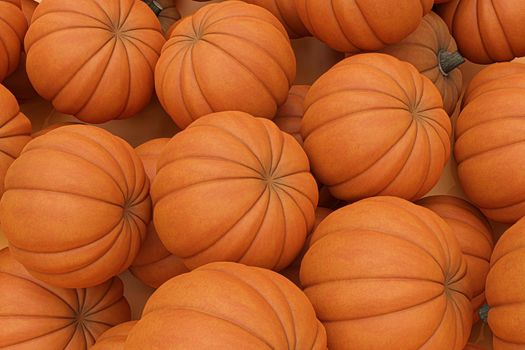 huge group of pumpkins on orange floor 3d illustration 