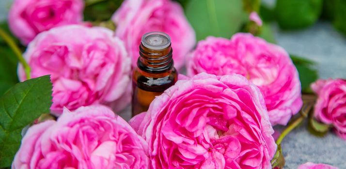 Essential oil extract of tea rose. Selective focus. nature.