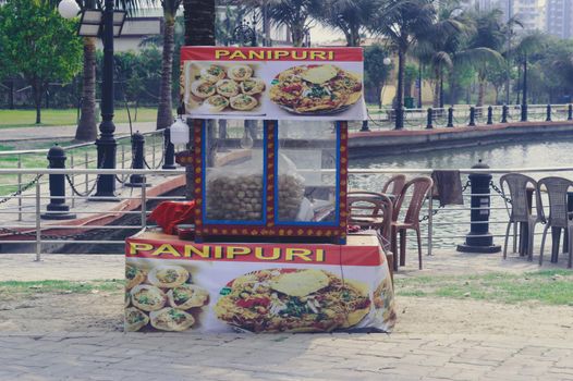 A Pani Puri or golgappa street food stall inside Eco tourism park Kolkata India South Asia March 22, 2022