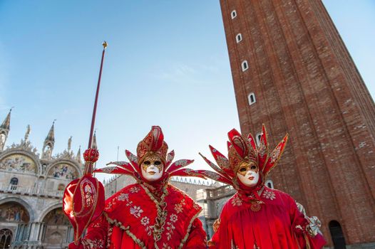 VENICE, ITALY - Febrary 22 2020: The masks of the Venice carnival 2020
