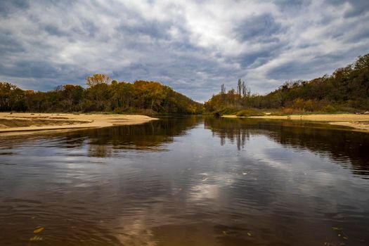 Large estuary of the Kamchia River, flowing into the Black Sea, Bulgaria