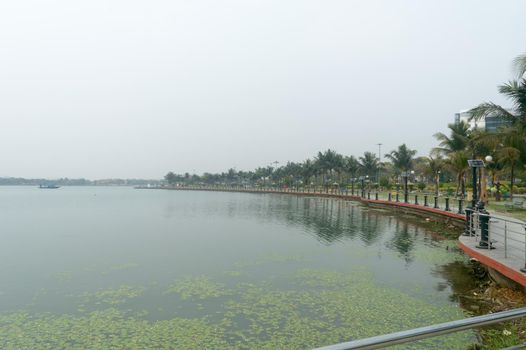 Lakeside promenade Landscape view along side lake inside Eco tourism park Kolkata India South Asia