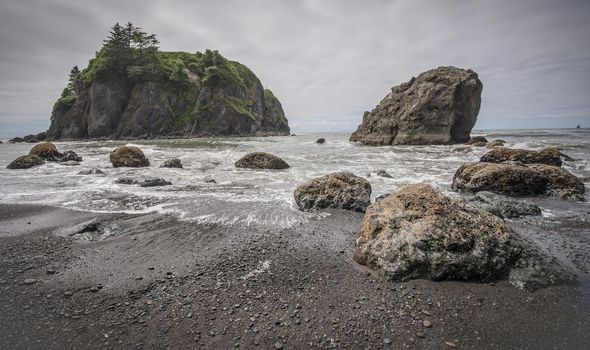 Rocky Sea Stacks on the Washington State Coast pounded by waves
