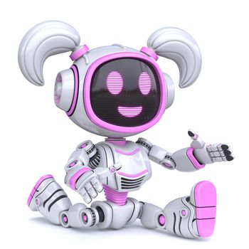 Cute pink girl robot do the splits 3D rendering illustration isolated on white background
