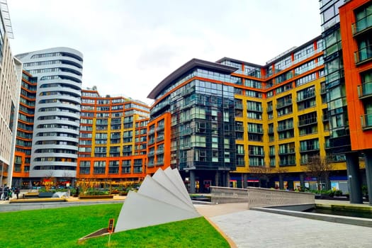 London, United Kingdom, February 4, 2022: beautiful modern bright buildings in London