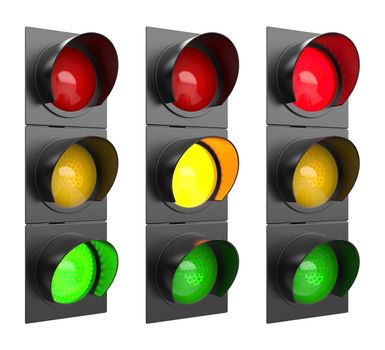 Traffic lights with all three colors on