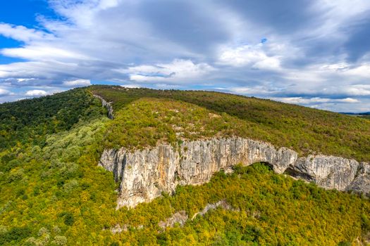 Mountain landscape. Scenic view of a mountain with big vertical rocks