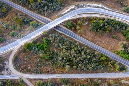 Aerial view from drone of a part of a road junction. Transportation and infrastructure concept