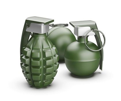 Hand grenades on white background