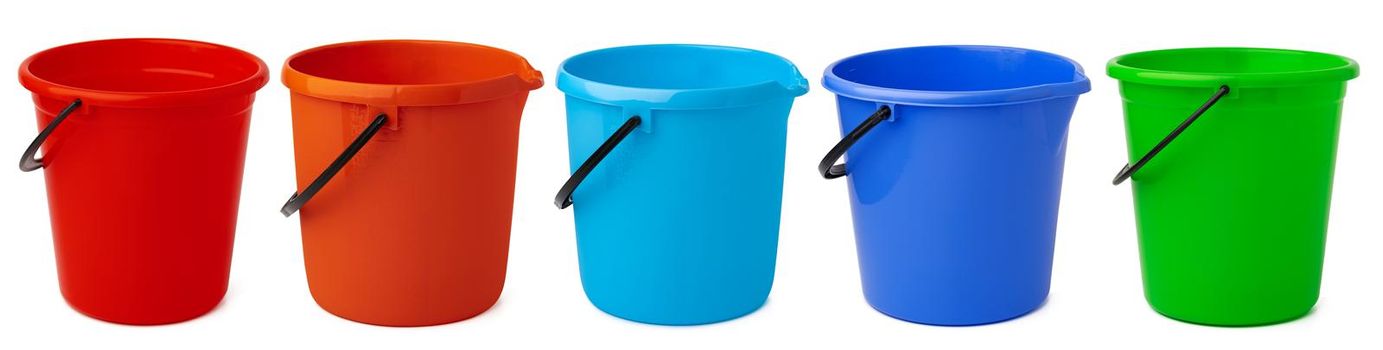 Plastic bucket group with handle isolated on white background