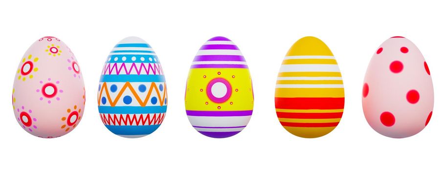 Colorful Easter eggs white background for Easter day 3D render