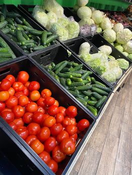 vegetables on the counter of the store. Selective focus