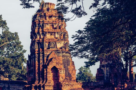 Ancient ruins in Wat Phra Ram located inside Ayutthaya Historical Park in Thailand