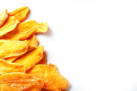 Orange Slices of Dried Sugar Mango Isolated on White Background