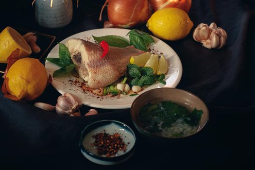 Traditional Khmer food, Sngor chruak sach trei or Sour fish soup