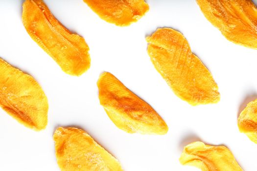 Orange Slices of Dried Sugar Mango Isolated on White Background