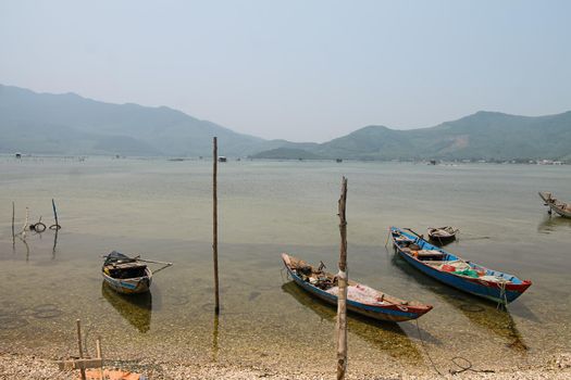 Scenic view of a peaceful early morning in Mui Ne Fishing Village, Phan Thiet City Vietnam