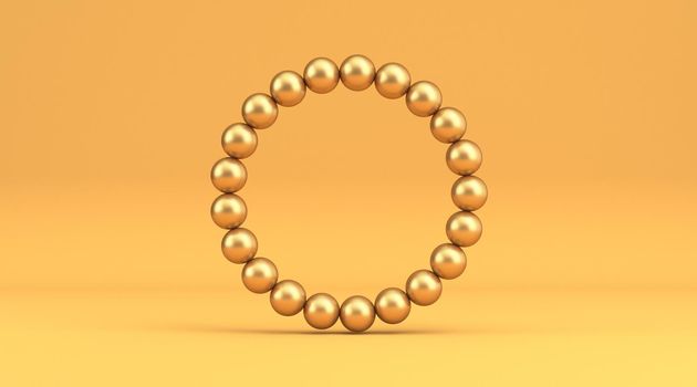 Golden pearl circle 3D rendering illustration isolated on yellow background