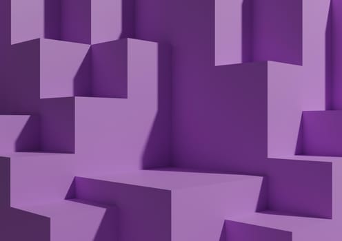 Minimal Violet Background 3D Studio Mockup Scene with Podiums and Levels for Product Display and Presentation. Geometric Horizontal Architectural Wallpaper.